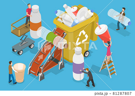 3D Isometric Flat Vector Conceptual Illustration of Collecting Plastic Trash. 81287807