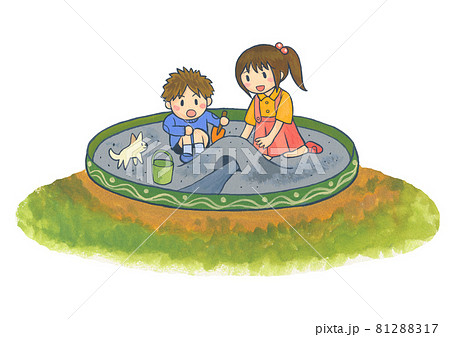 公園の砂場で遊ぶ子どもたちのイラスト素材