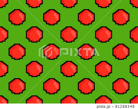 Tomatoes seamless pattern in pixel art style. 8 bit red tomatoes in 2D retro style. Design for printing, wrapping paper and advertising. Vector illustration Tomatoes seamless pattern in pixel art style. 8 bit red tomatoes in 2D retro style. Design for printing, wrapping paper and advertising. Vector illustration 81288348