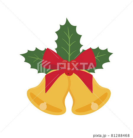 Golden Christmas bells with red bow and Holly berries isolated on white background Golden Christmas bells with red bow and Holly berries isolated on white background 81288468