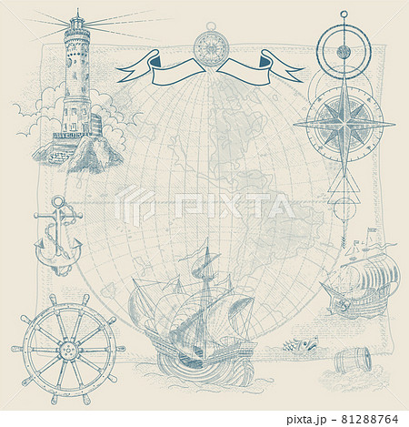 Vector background with sea navigation items 81288764