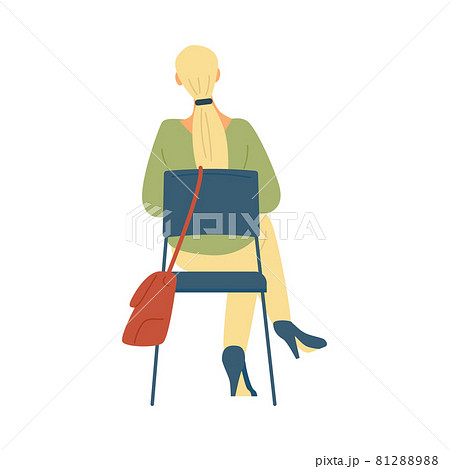 Casual woman with long blonde hair sitting on chair in flat vector illustration 81288988