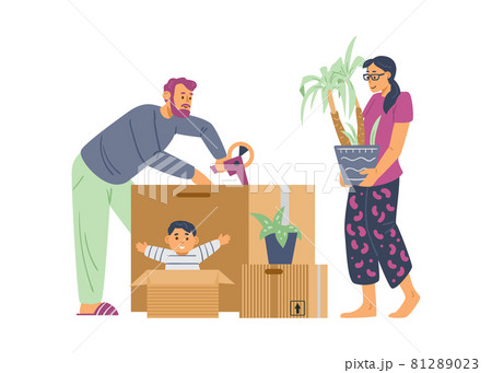 Happy family with kid boy are relocation at new house or apartment. Happy family with kid boy are relocation at new house or apartment. 81289023