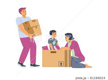 Family with child moved to new house or apartment in flat vector illustration 81289024