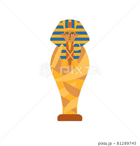 Golden ancient sarcophagus with mummy egyptian pharaoh a vector illustration. 81289745