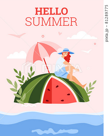 Poster with concept of summer holiday and vacation on sea or ocean beach. 81289775