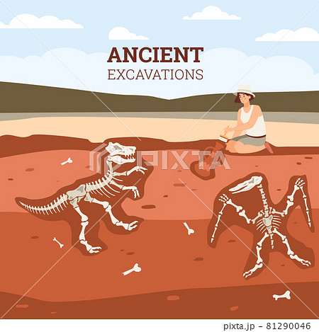Ancient archaeological site banner or poster template, flat vector illustration. 81290046