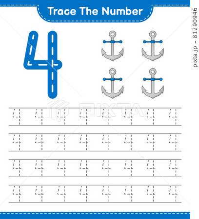 Trace the number. Tracing number with Anchor. Educational children game, printable worksheet, vector illustration Trace the number. Tracing number with Anchor. Educational children game, printable worksheet, vector illustration 81290946