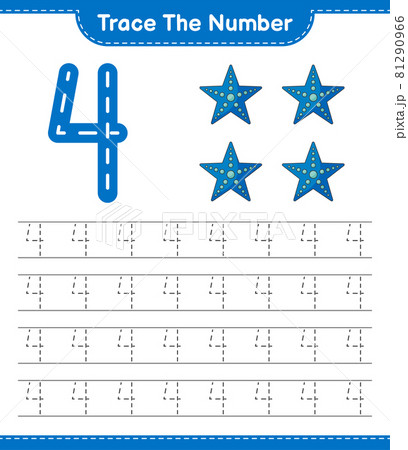 Trace the number. Tracing number with Starfish. Educational children game, printable worksheet, vector illustration Trace the number. Tracing number with Starfish. Educational children game, printable worksheet, vector illustration 81290966