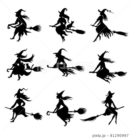 Set of Halloween witches silhouettes Set of Halloween witches silhouettes 81290997