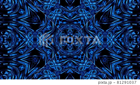 3d render. Abstract symmetric background with star symmetry. Abstract blue liquid background with wavy sparkling pattern, shiny glossy surface. Kaleidoscope effect 3d render. Abstract symmetric background with star symmetry. Abstract blue liquid background with wavy sparkling pattern, shiny glossy surface. Kaleidoscope effect 81291037