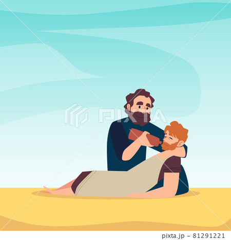 Poster with scene of bible parable about good samaritan salvation of injured man 81291221