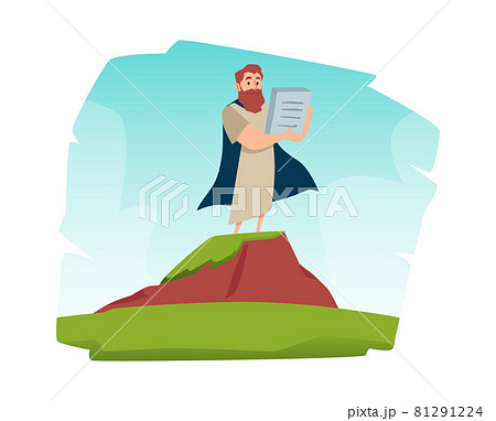 Bible prophet Moses with Gods commandments, flat vector illustration isolated. 81291224