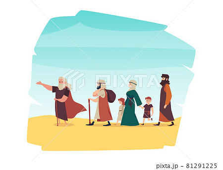 Old Testament exodus israelites of Egypt, flat vector illustration isolated. 81291225