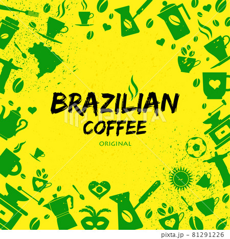 A set of green Brazilian icons and symbols against yellow background. 81291226