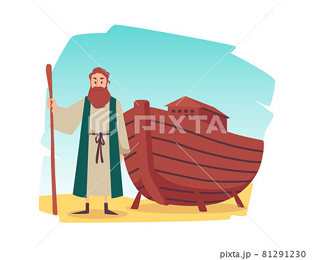 Biblical episode of noah's ark in flat cartoon vector illustration isolated. 81291230