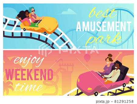 Web banners or horizontal posters for amusement park, flat vector illustration. 81291258