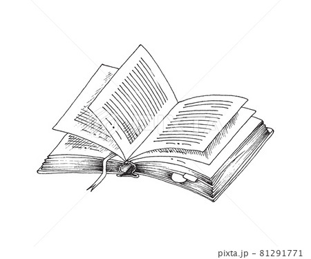 Sketch - open book with bookmark Royalty Free Vector Image