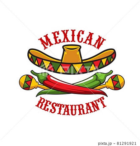 Mexican restaurant icon, sombrero, maracas, pepper 81291921