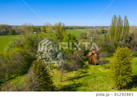 Antique Wooden Windmill in the Park in Ukraine Aerial View 81292865