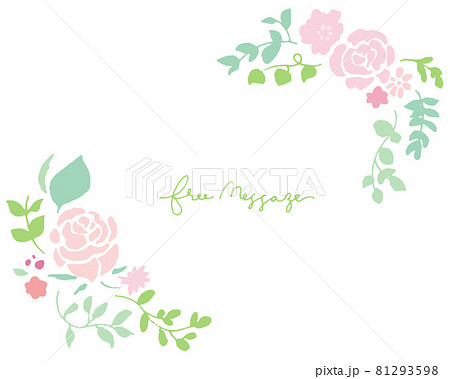 手書きタッチの薔薇イラスト ピンクの薔薇のベクターイラスト 薔薇の装飾フレーム のイラスト素材