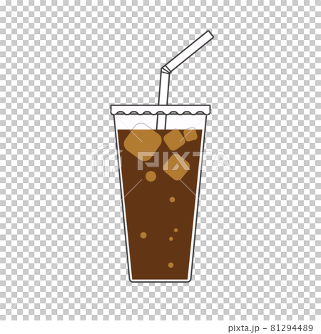 蓋つきプラスチックカップに入ったアイスコーヒー カラー 81294489