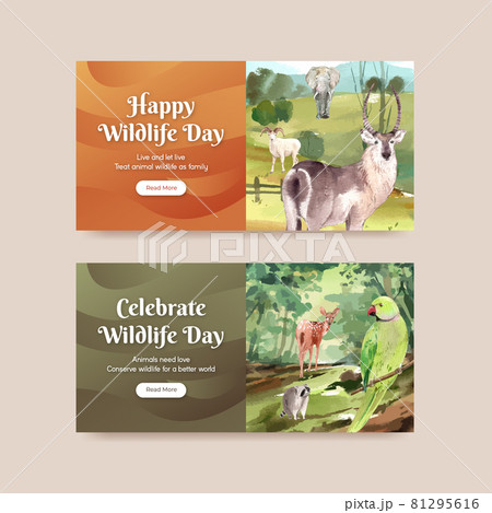 Twitter template with world animal day concept,watercolor style 81295616