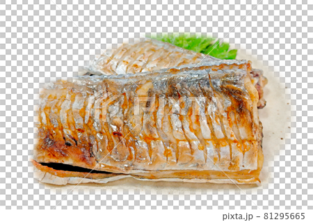 家庭的で素朴な自宅調理の「太刀魚の塩焼き」水彩画風  絵手紙 81295665