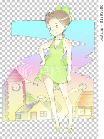 A woman in a one-piece swimsuit standing in the city of sunrise A woman in a one-piece swimsuit standing in the city of sunrise 81295680