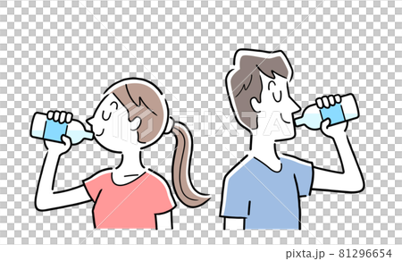 Vector Illustration Material: Men and Women Rehydrating After Exercise 81296654