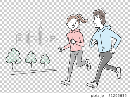 ベクターイラスト素材：ランニング、ジョギングする若い男性と女性、カップル 81296656