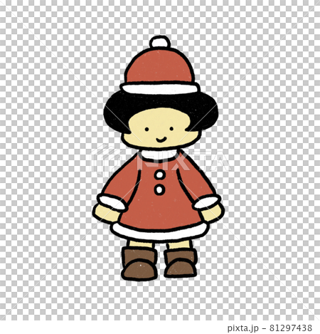 サンタ服を着たおかっぱの女の子のイラスト素材