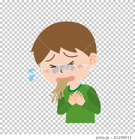 体調不良で嘔吐する男児 81299011