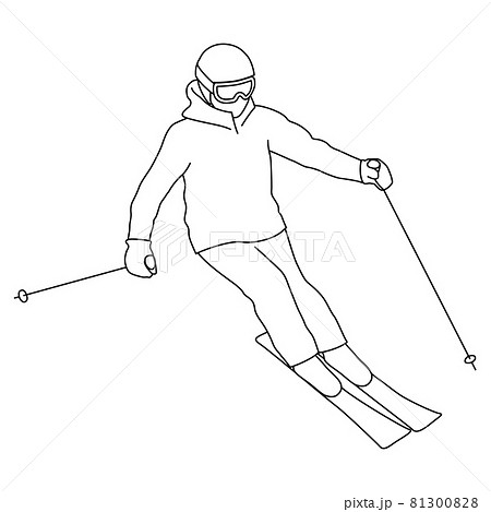 スキーヤーのイラスト 線画 白背景 ベクター 切り抜き のイラスト素材