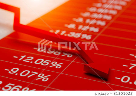 Red arrow is pointing down and the percentage is negative 81301022