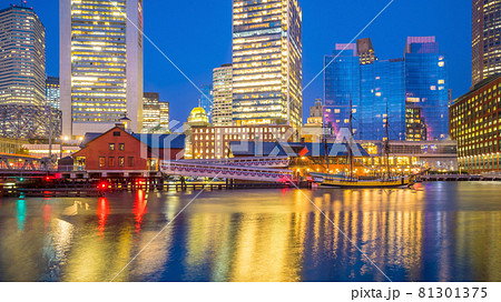 Boston Harbor and Financial District at twilight, Massachusetts Boston Harbor and Financial District at twilight, Massachusetts 81301375