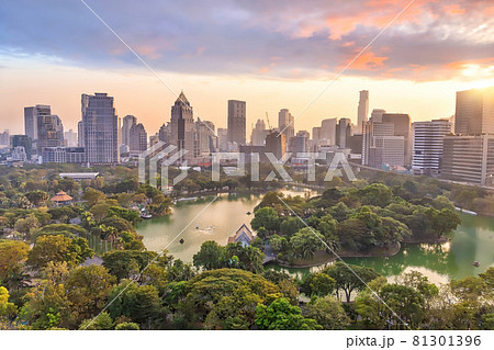 Downtown Bangkok city skyline with Lumpini park from top view in Thailand Downtown Bangkok city skyline with Lumpini park from top view in Thailand 81301396