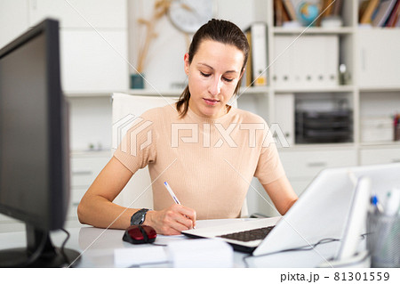 Portrait of young business woman in office 81301559