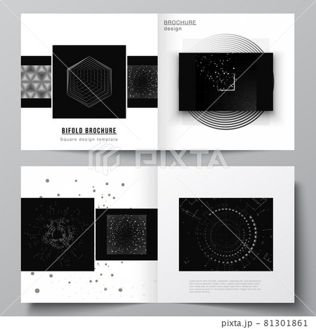 Vector layout of two covers templates for square design bifold brochure, flyer, cover design, book design. Black color technology background. Digital visualization of science, medicine, tech concept. Vector layout of two covers templates for square design bifold brochure, flyer, cover design, book design. Black color technology background. Digital visualization of science, medicine, tech concept. 81301861