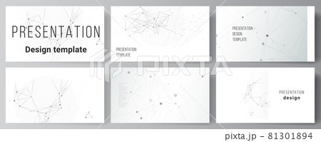 Vector layout of presentation slides design business templates, template for presentation brochure, brochure cover, report. Gray technology background with connecting lines and dots. Network concept. Vector layout of presentation slides design business templates, template for presentation brochure, brochure cover, report. Gray technology background with connecting lines and dots. Network concept. 81301894