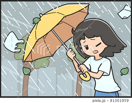 強風や豪雨に耐える女の子 強風や豪雨に耐える女の子 81301959