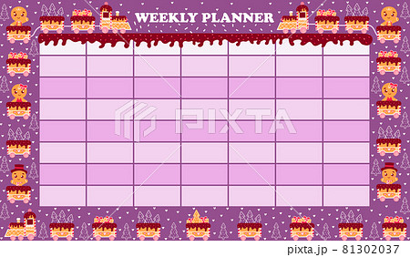 Planner for kids with colourful gingerbread train and characters, chocolate icing, printable christmas timetable Planner for kids with colourful gingerbread train and characters, chocolate icing, printable christmas timetable 81302037
