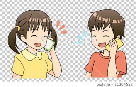 笑顔でスマホで通話する小学生のイラスト 81304558