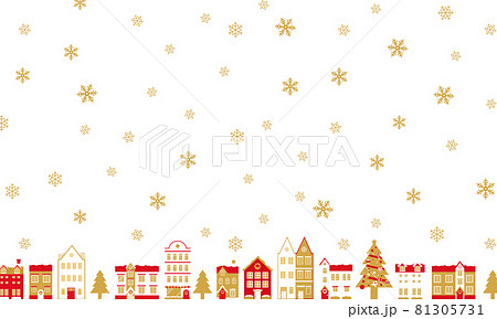 冬のクリスマスの街並みのベクターイラスト背景 風景 フレーム Xmas X Mas 町並み カードのイラスト素材