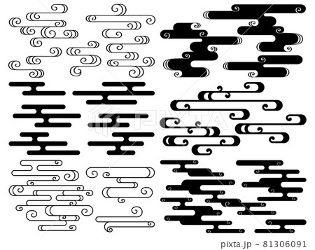 色々な形の和風の霞模様のイラストセット 81306091