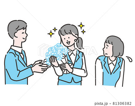 花束をもらう女性社員と羨ましく思う女性社員 イメージイラスト2 ベクター素材 花束をもらう女性社員と羨ましく思う女性社員 イメージイラスト2 ベクター素材 81306382