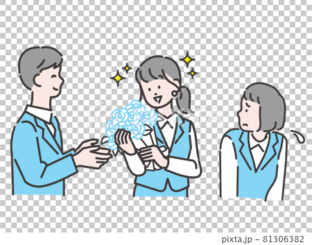 花束をもらう女性社員と羨ましく思う女性社員 イメージイラスト2 ベクター素材 花束をもらう女性社員と羨ましく思う女性社員 イメージイラスト2 ベクター素材 81306382