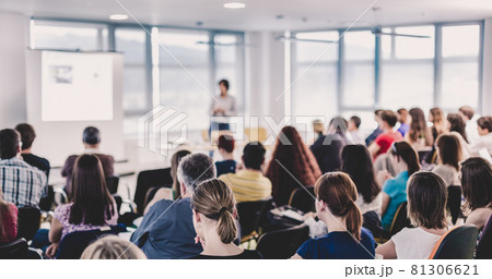 Speaker giving presentation on business conference. 81306621