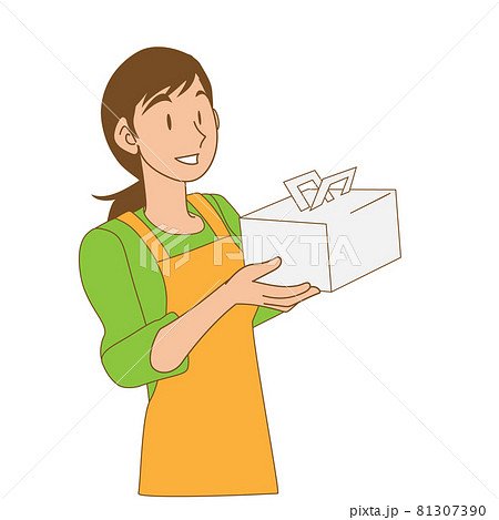 ケーキの箱を抱えた女性 ケーキの箱を抱えた女性 81307390