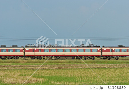 北陸本線　美川ー加賀笠間　JR西日本　485系　A09編成　③　モハ484-611（京都）　山側 81308880